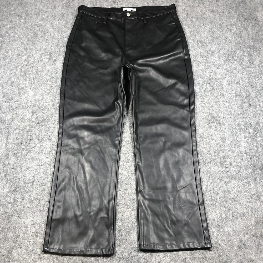 And Now This Pants Womens 14 Black Faux Leather Cropped Straight Leg Zip Pocket